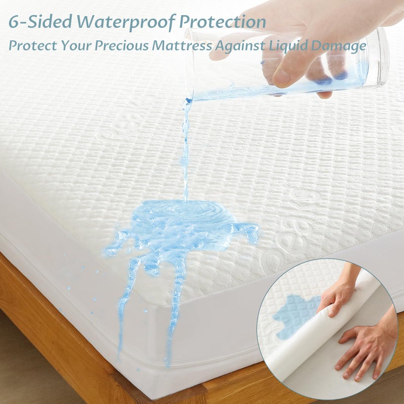 Reaks Queen Size Mattress Protector with Zipper - 100% Waterproof Zippered Mattress Cover - Soft & Cooling Noiseless Bed Mattress Covers - Top Removable Mattress Encasement 10-12" Deep - Image 2